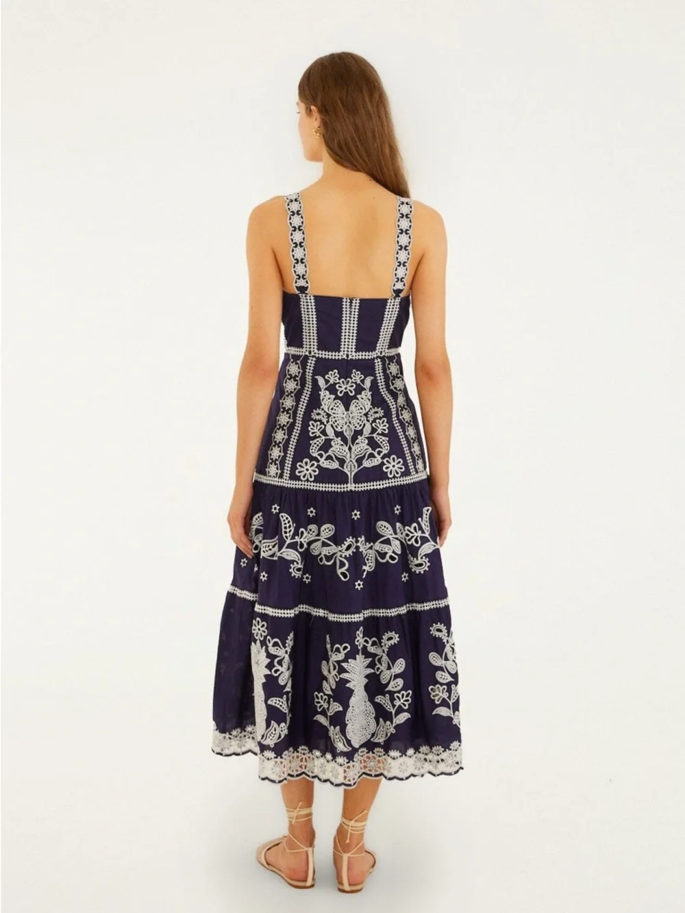 FARM Rio Blue Richelieu Embroidered Midi Dress Size Medium NWT - Picture 2 of 16